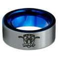 thumbnail image 2 of Tungsten Hockey Ring Band Ring 8mm Men Women Comfort Fit Blue Flat Cut Brushed Gray Polished, 2 of 4