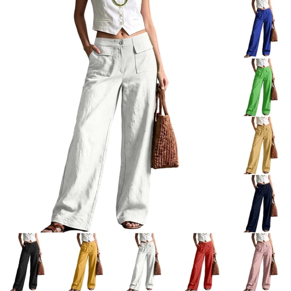 HAJWOH Women's Wide Leg Pants Stylish Casual High Waisted Lounge Pants Summer Lightweight Breathable Beach Vacation Pants