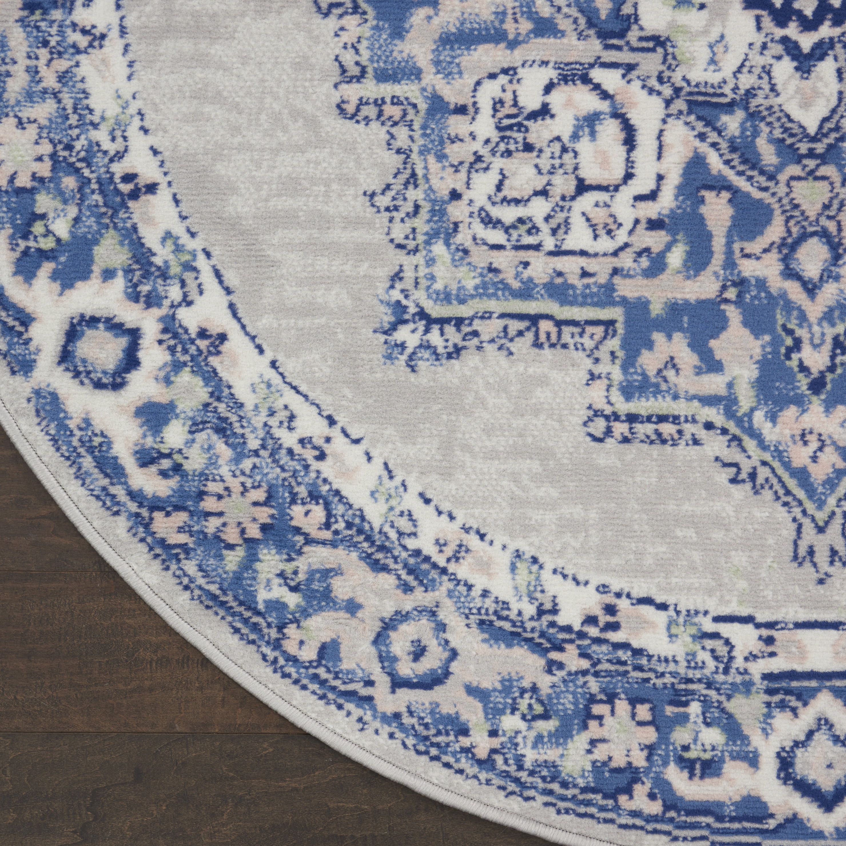 Nourison Whimsicle Persian Farmhouse Grey Blue 8' x round Area Rug, (8' Round)