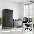 thumbnail image 7 of Black Wide Metal Locker Storage Cabinet, 2 Door Metal Accent Cabinet for Home and Office, 2 Tier Low Metal Cabinet with Doors and Shelf, Multipurpose Metal Tv Stand Cabinet, 7 of 7