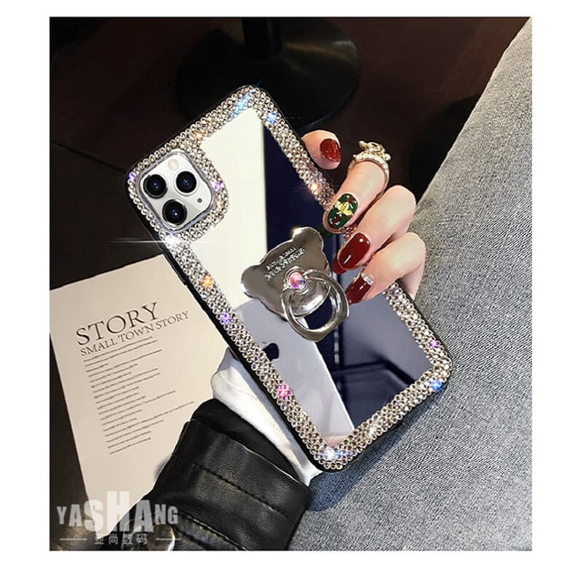Funda de teléfono de silicona con anillo de oso 3D transparente de cristal brillante de lujo para iPhone 14, 12 Pro Max, 13 MiNi, 11, X, S, XR, 7, 8 Plus, SE Fivean unisex