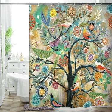 Bohemian Flower Bathroom Curtain Colorful Boho Floral Print Beautiful Bright Polyester Fabric Cloth Shower Curtain for Bathroom Decoration, 72"x72"