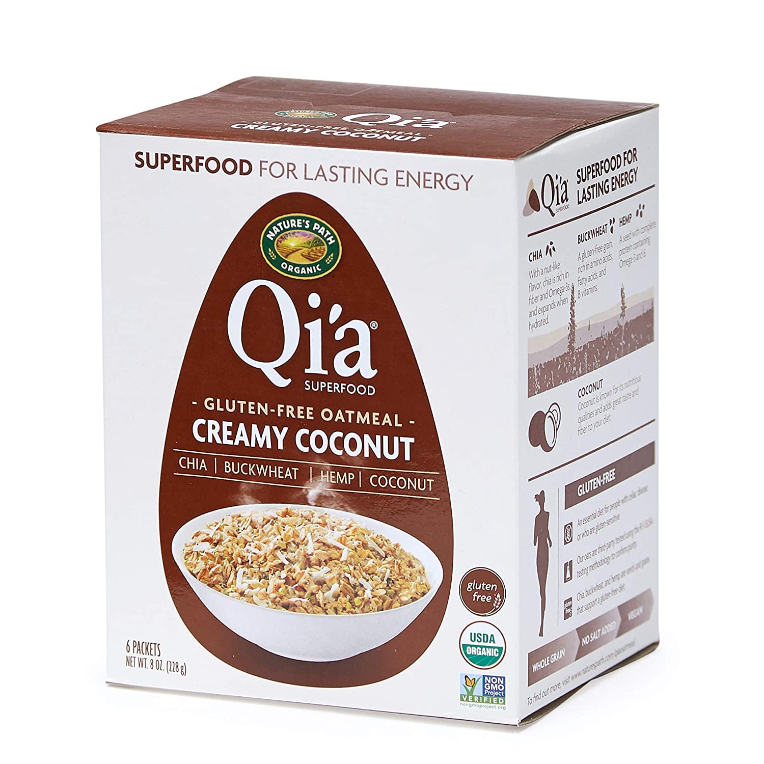 Nature’s Path Qia Superfood Creamy Coconut Instant Oatmeal, Healthy, Organic & Gluten Free, 6