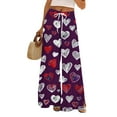 thumbnail image 2 of Women's Fashion Pocket Valentine's Day Print Stretch Adjustable Drawstring Wide Leg Pants, Elastic Waist Holiday Pants, Casual Lounge Wear for Women,Purple,S, 2 of 7