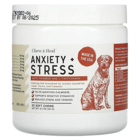 Chew + Heal, Anxiety + Stress, For Dogs, 30 Soft Chews, 2.3 oz (66 g) Pack of 3