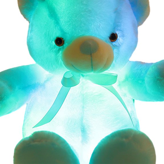 Creative Light Up LED Inductive Teddy Bear Stuffed Animals Plush Toy Colorful Glowing Teddy Bear for Valentine Christmas Birthday 12- Inch(Blue)