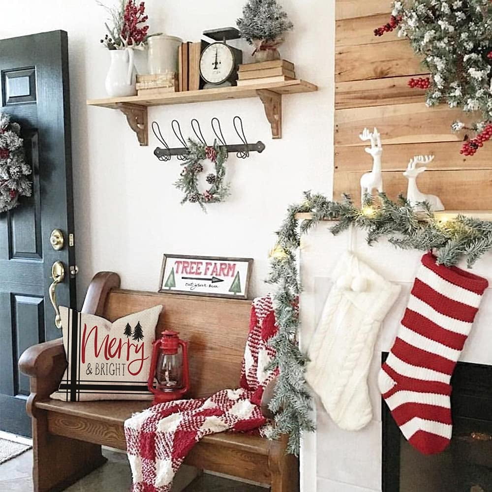 Christmas Decorative Pillow Covers 18 x 18 Inch Set of 4, Buffalo Plaid Santa Claus Snowman Let it Snow Holiday Farmhouse Cushion Cases Xmas Decoration for Home Party Sofa Couch GA436-18