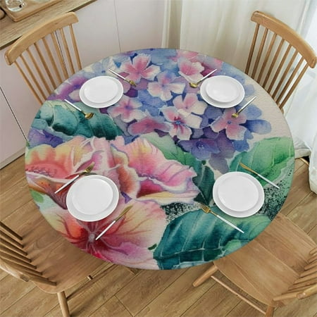 

YANMS Flowers Butterfly Watercolor Painting Round Table Cover Outdoor Fitted 100% Polyester Fiber 31-35