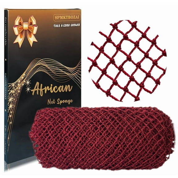 SPMKTBOZAI African Net Sponge Authentic, African Exfoliating Sponge Real African Net Black Owned, African Bath Sponge Back Scrubber, Body Exfoliator Shower Bath Accessories (Wine Red)