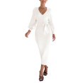 thumbnail image 1 of Gibobby Vestido de manga larga para mujer Vestido suéter de punto con cuello en V y manga larga para mujer, vestido largo Sexy ajustado con cinturón de Color sólido(Blanco,CH), 1 of 5