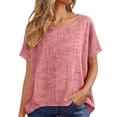 thumbnail image 6 of aohooy Linen Womens Tops Crew Neck Short Sleeve Tshirts Plus Size Gauze Casual Dressy Blouse Boho Summer Loose Fit Tunic Hot Pink,XL, 6 of 7