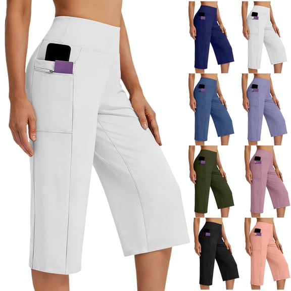 WPPGONE Capri Pants for Women with pockets Strectch Tummy Control High Elastic Waisted Comfortable Cropped Bottoms Yoga Outdoor Sports Gym Trousers