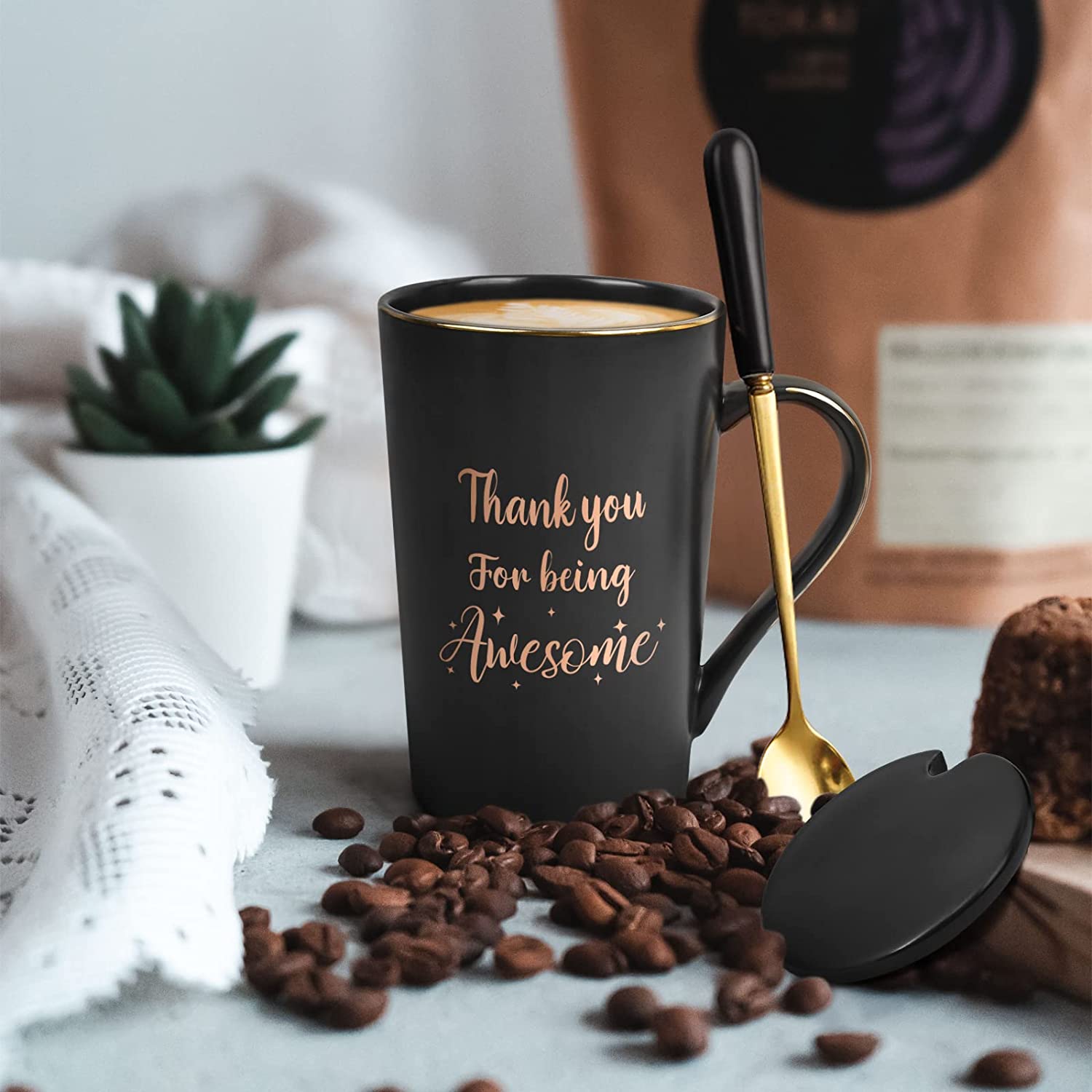 Futtumy Black 14 fl oz Coffee Mugs Ceramic Mug Tea Cup, Thank You for Being Awesome Mug, Inspirational Christmas Birthday Gifts for Men Women Friends, Thank You Gifts for Mug - image 3 of 10