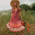 thumbnail image 2 of TEELYNN Vestido de verano con estampado floral de algodón para mujer, vestido bohemio informal largo de verano con cordón en la cintura y escote en V, vestidos playeros bohemios 2020, 2 of 5