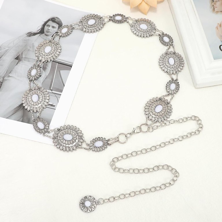 4445 Western Belt For Women Metal Concho Chain Belts Cowgirl Country Western Country Concert Outfit - Metal Concho Belt Chain main image 3