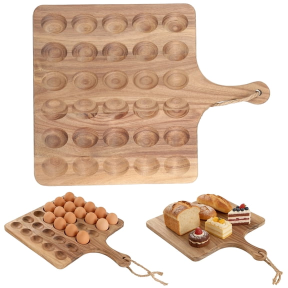 Wooden Deviled Egg Tray – Large 16.9" x 13" Egg Platter with 30 Slots, Double‑Sided Serving Board with Handle, for Kitchen, Party, Easter & Buffet