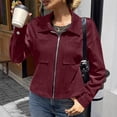 thumbnail image 2 of HomeDM Women's Faux Suede Jacket Long Sleeve Zip Up Cropped Collared Coat with Pockets Fall Winter Casual, 2 of 9