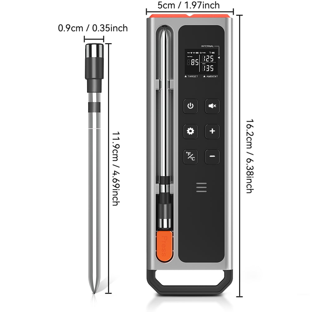 Intelligent wireless meat thermometer, with ultra-thin probe, application and host control, precision Bluetooth meat thermometer, suitable for ovens and barbecues (beef, mutton, Turkey)