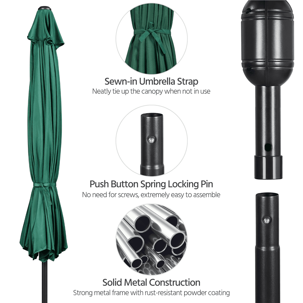 Alden Design 11 Foot Patio Umbrella with Crank and Push Button to Tilt, Dark Green