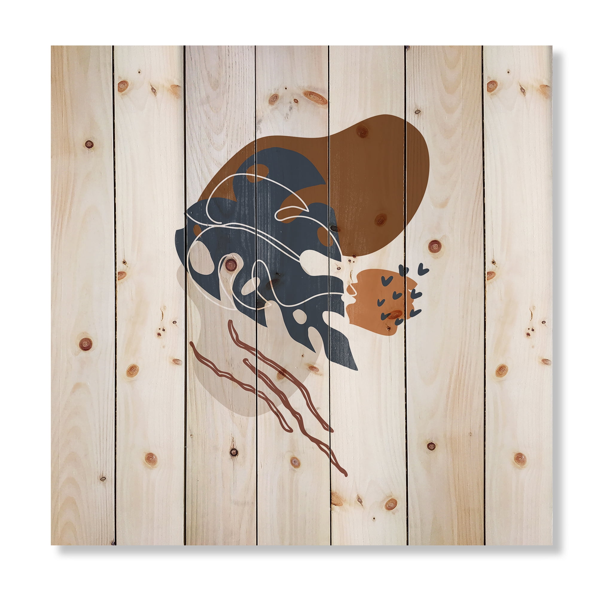 Designart 'Abstract Flowers Plants With Elementary Shapes III' Modern Print on Natural Pine Wood