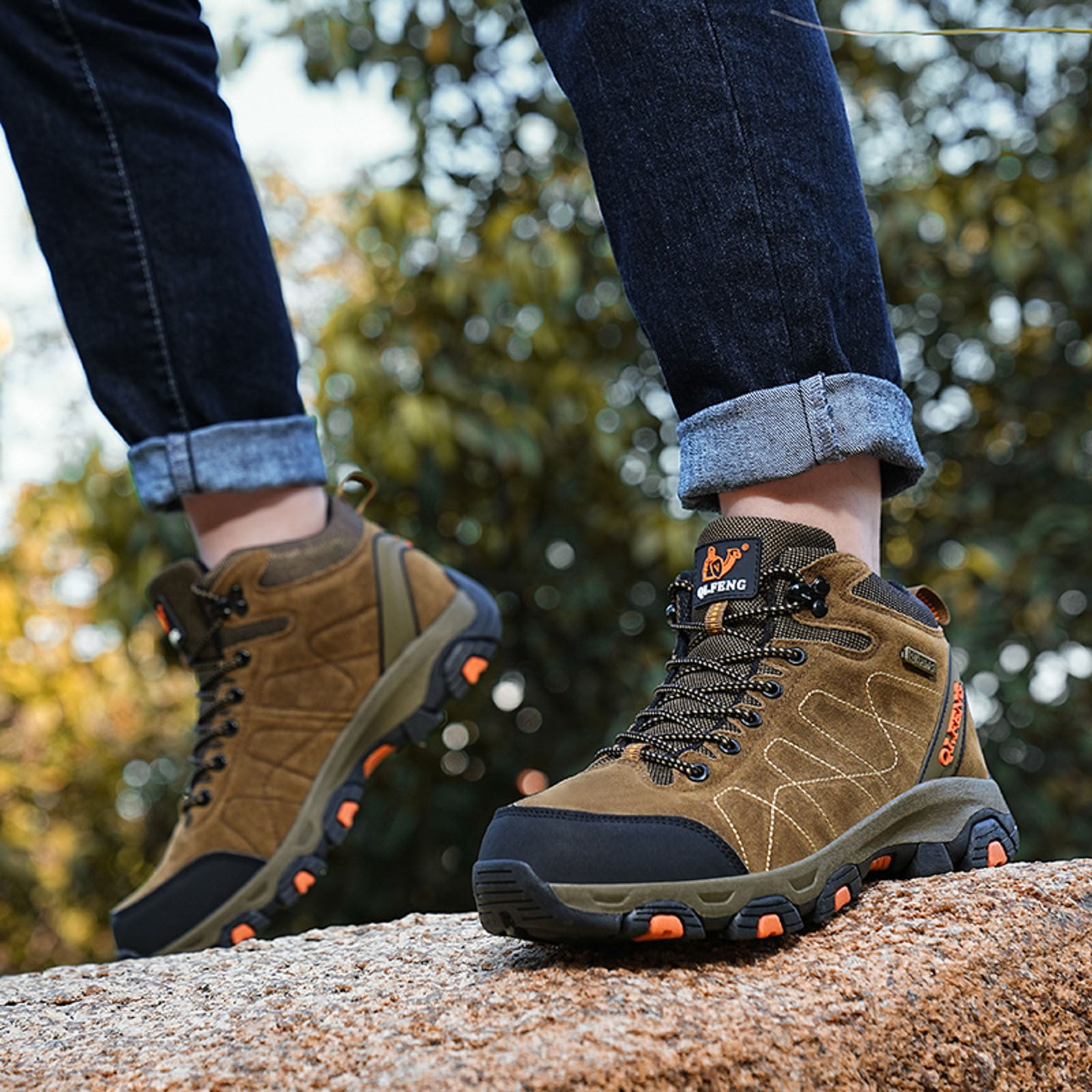 Modisza Men's Hiking Shoes Water Proof Daily Walking Ankle Boots Round Toe Lace Up Trekking Climbing Outdoor Sport Sneakers Size 7.5 Brown