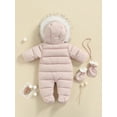 thumbnail image 4 of Infant Baby Winter Snowsuit Coat Warm Romper Outwear Hooded Puffer Jacket Footie Jumpsuit, 4 of 9