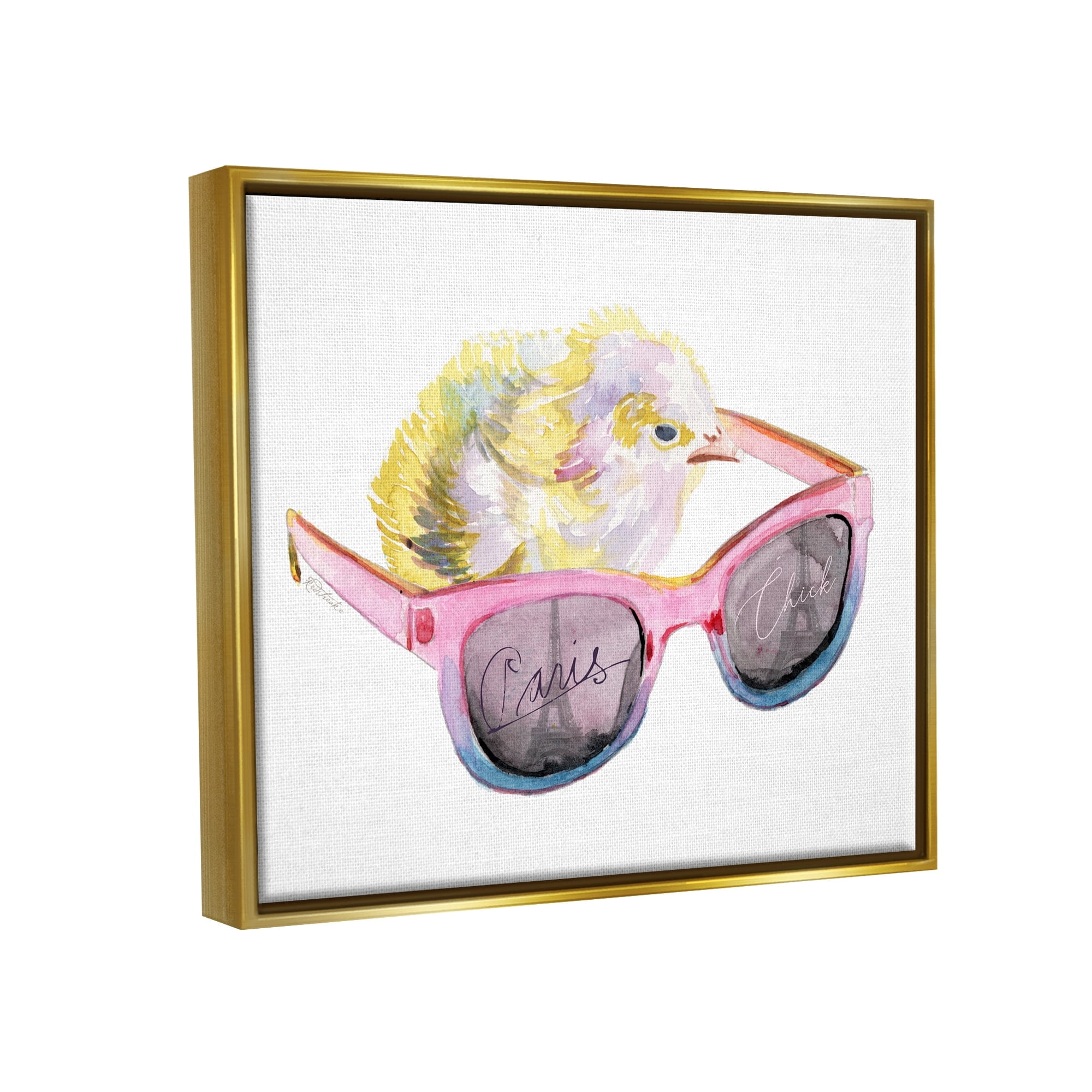 Stupell Industries Paris Chick Glam Pink Sunglasses Fashion Animal Painting Metallic Gold Floating Framed Canvas Print Wall Art, Design by Jennifer Redstreake