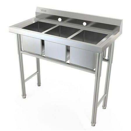 Zimtown 39 Wide Heavy Duty 3 Compartment Commercial Stainless Steel Sink