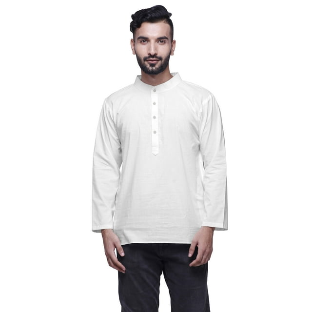 Atasi Kurta Court Uni à Manches Longues pour Hommes, Tenue Décontractée d'Été