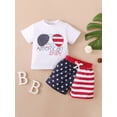 thumbnail image 2 of Inevnen Baby Boy Outfits Summer American Flag Pants American Boy Letter Print Tops Clothing Set, 2 of 9