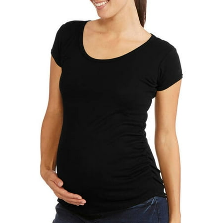 Planet Motherhood Maternity Short Sleeve Scoop Neck Tee With Flattering Side Ruching-Available in Plus Sizes