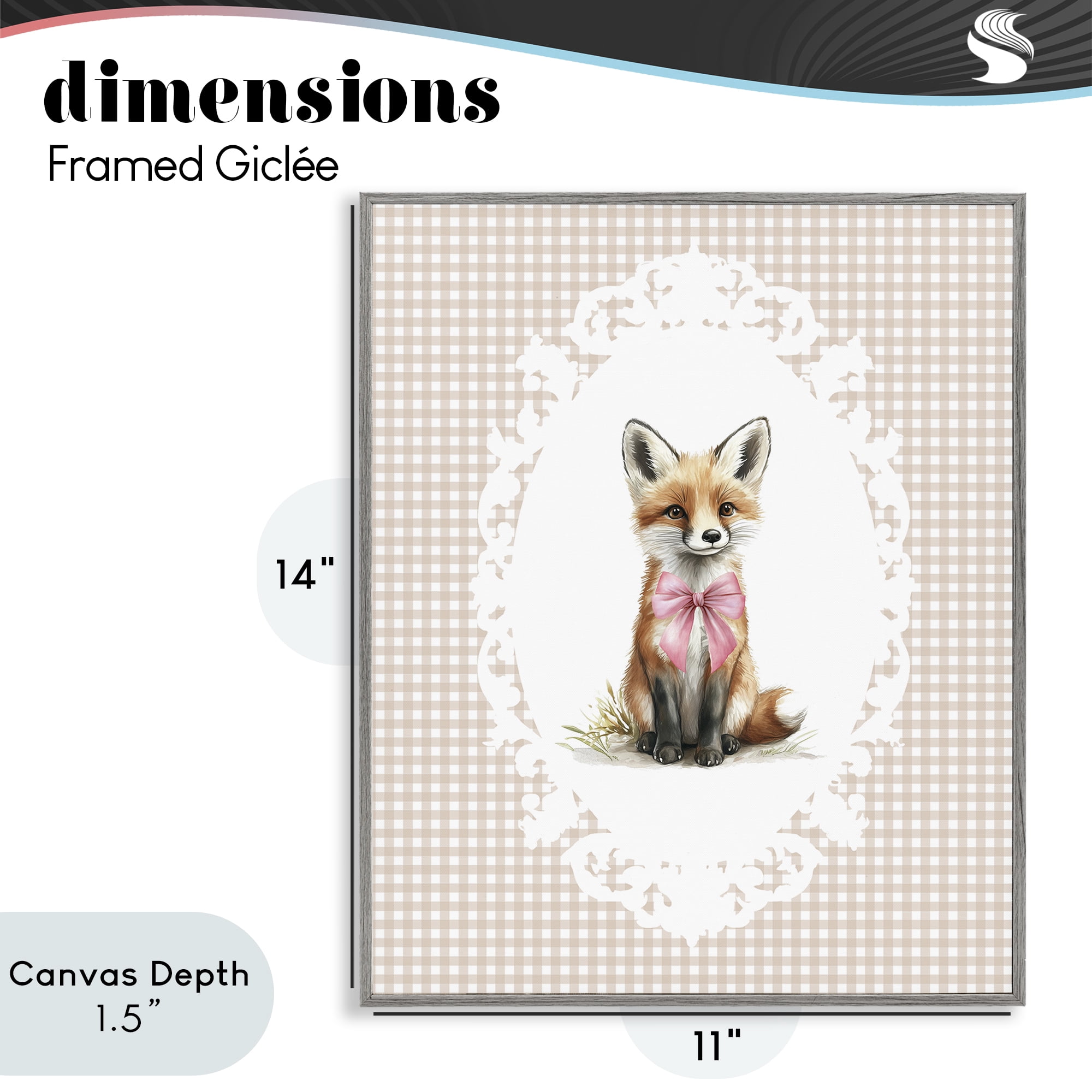 Stupell Industries Vintage Bow Fox on Gingham Gray Framed Giclee Art, design by Christine Simpson Art