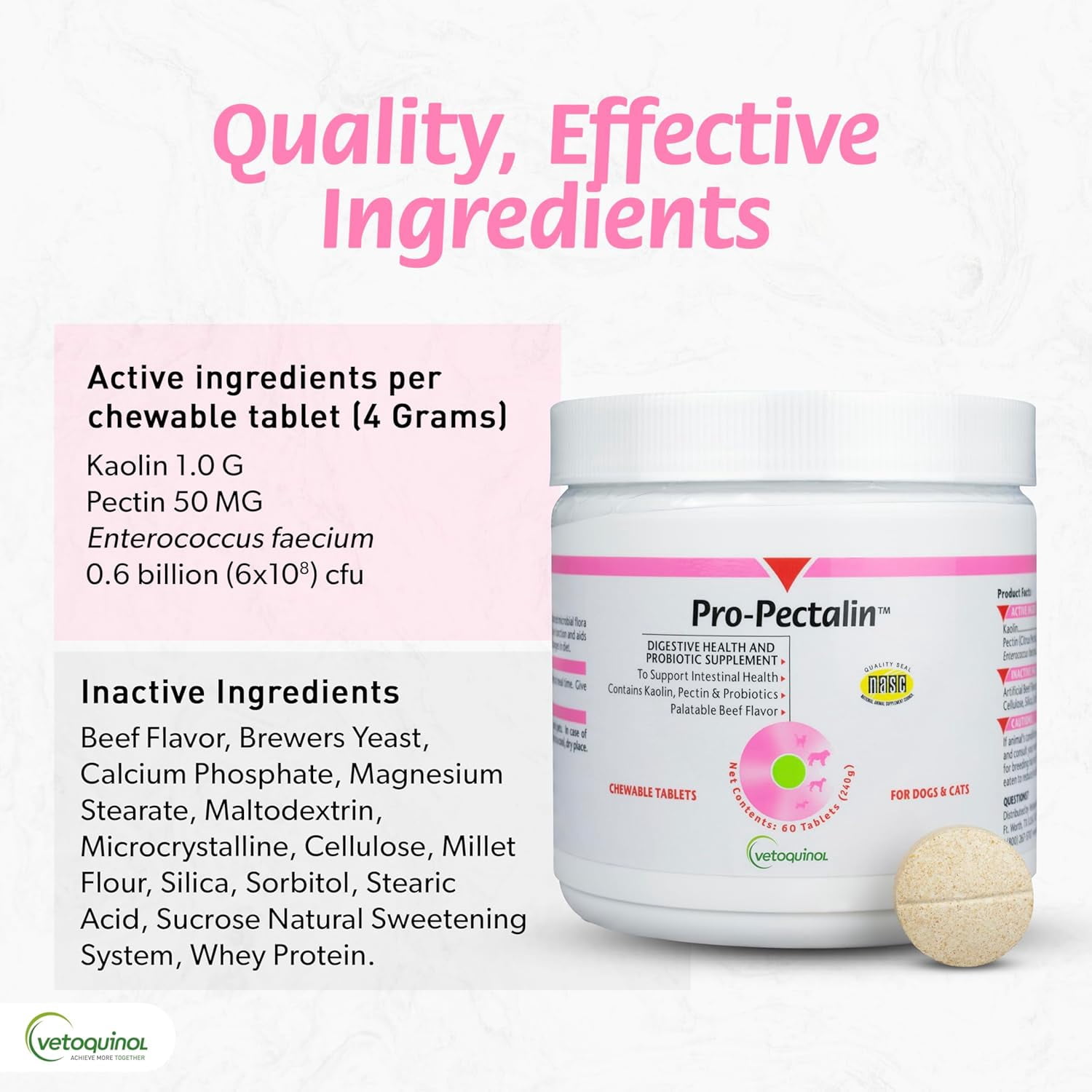 Vetoquinol Pro-Pectalin Chewable Tablets for Dogs & Cats with Kaolin and Pectin