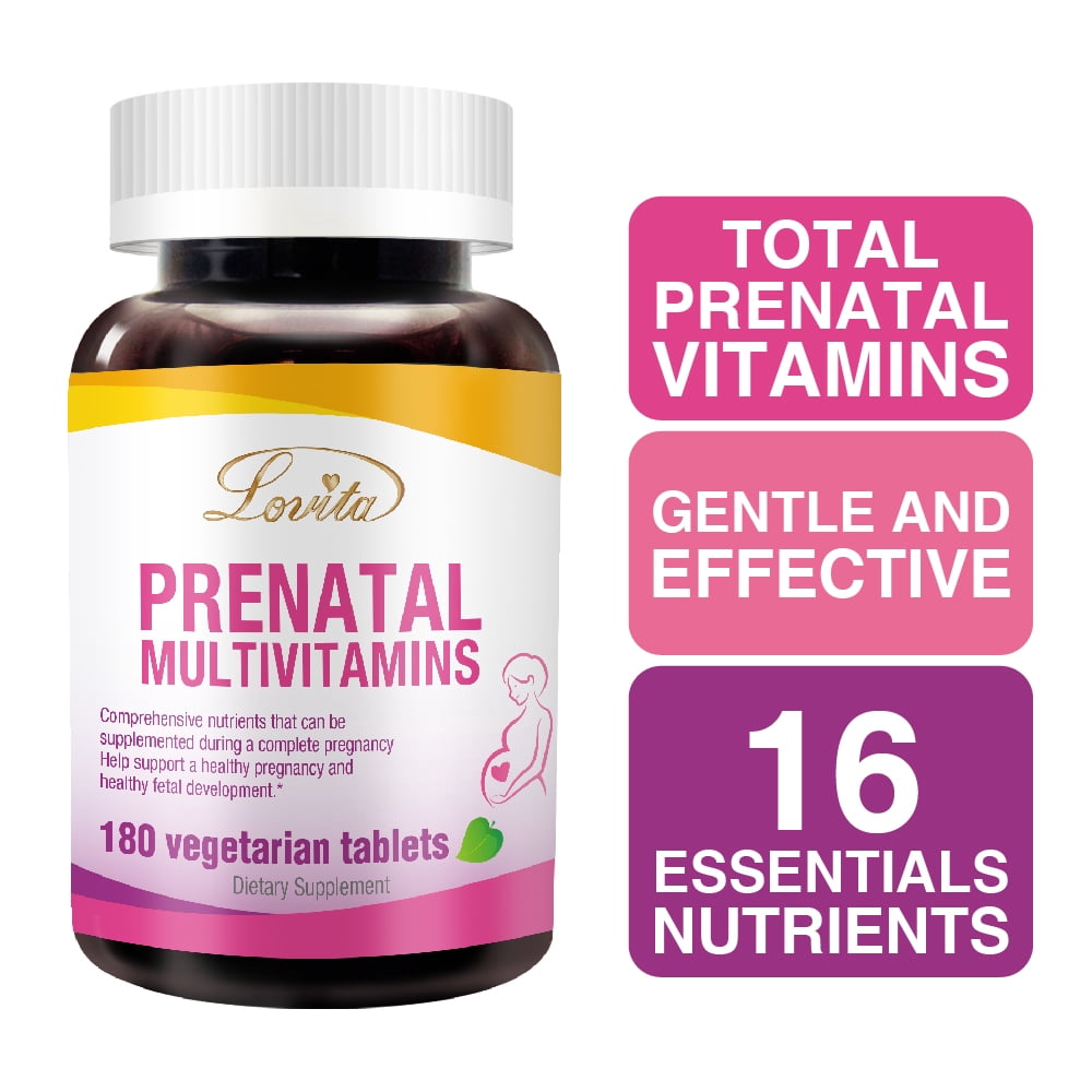 LOVITA Prenatal Multivitamins w/ Folic Acid & Iron, comprehensive support to mom and baby, 180 Vegan Tablets (Pack of 3)