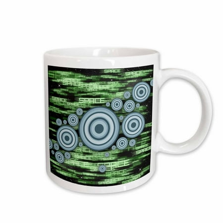 

3dRose Space - stars with blue circles and green space matrix text Ceramic Mug 11-ounce