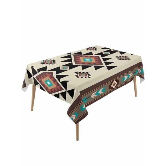 Southwest Geometric Table Cloth, Brown Mexican Aztec Boho Tribal Waterproof Tablecloth for Rectangle Tables, Reusable Washable Fabric Table Cover for Restaurant Kitchen Dining Tables 54"x108"