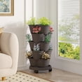 thumbnail image 3 of VECELO Stackable Planters 5 Tier Vertical Gardening Planter, Stackable Garden Tower Indoor Outdoor Pot For Strawberries, Flowers, Herbs, Vegetables With Removable Wheels, Dark Gray, 3 of 12