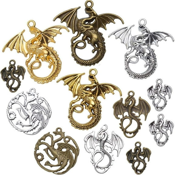 Flying Dragon Pendant,20 Pieces Assorted Craft Supplies Antique Dragon Charms Alloy Beads 10 styles for Jewelry Making Accessory DIY Necklace