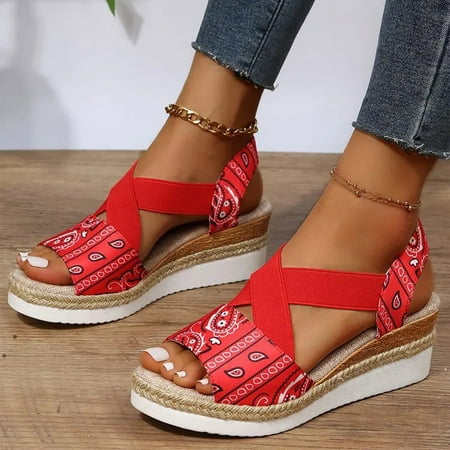 

Women s Sandals Printed Beach Slippers Summer Wedge Platform Arch Support Orthopedic Shoes