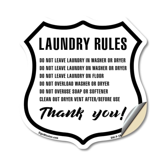 Laundry Rules (2 Pack) 12 inch X 12 inch Shield Shaped Heavy Duty 3.2 mil Vinyl Decals Weather Resistant Made in the USA