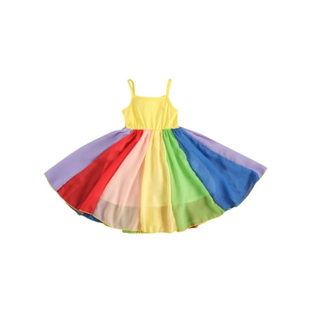 

wybzd Summer Kids Baby Girls Rainbow Color Sling Dress Sleeveless High Waist Sundress Clothes Yellow 2-3 Years