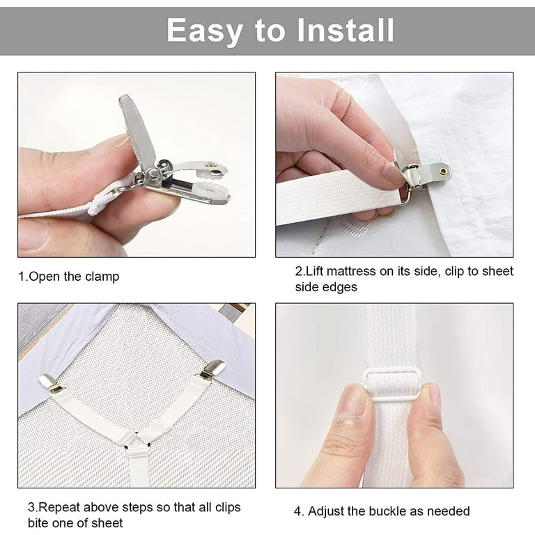 Bed Sheet Holder Straps- Adjustable Fitted Sheet Clips Bed Sheet