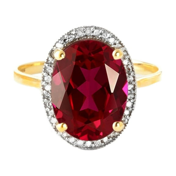 Galaxy Gold 8.18 ct 18k Solid Yellow Gold Ring Oval-Shaped Ruby Diamonds (10.5)
