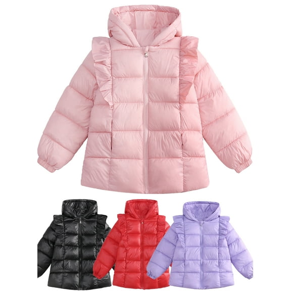 Yuanyu Toddler Girl Light Puffer Jacket Hoods Kids Baby Fleece Coat Winter Warm Outwear 1-6 Years