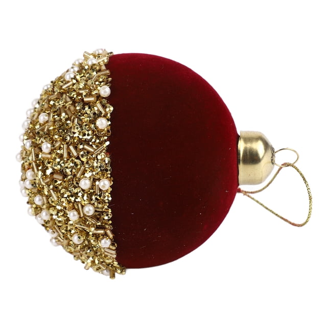 Adorno Bola De Navidad ANGGREK de Vidrio Flocado Color Rojo 9 cm