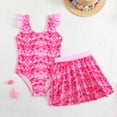 thumbnail image 2 of Likimi Kids Girls Two Piece Swimsuits With Swim Ruffles Skirt Crew Neck Printed Fly Sleeve Fashionable Swimwear For Beach Pool Pink Size 6-7 Years, 2 of 7