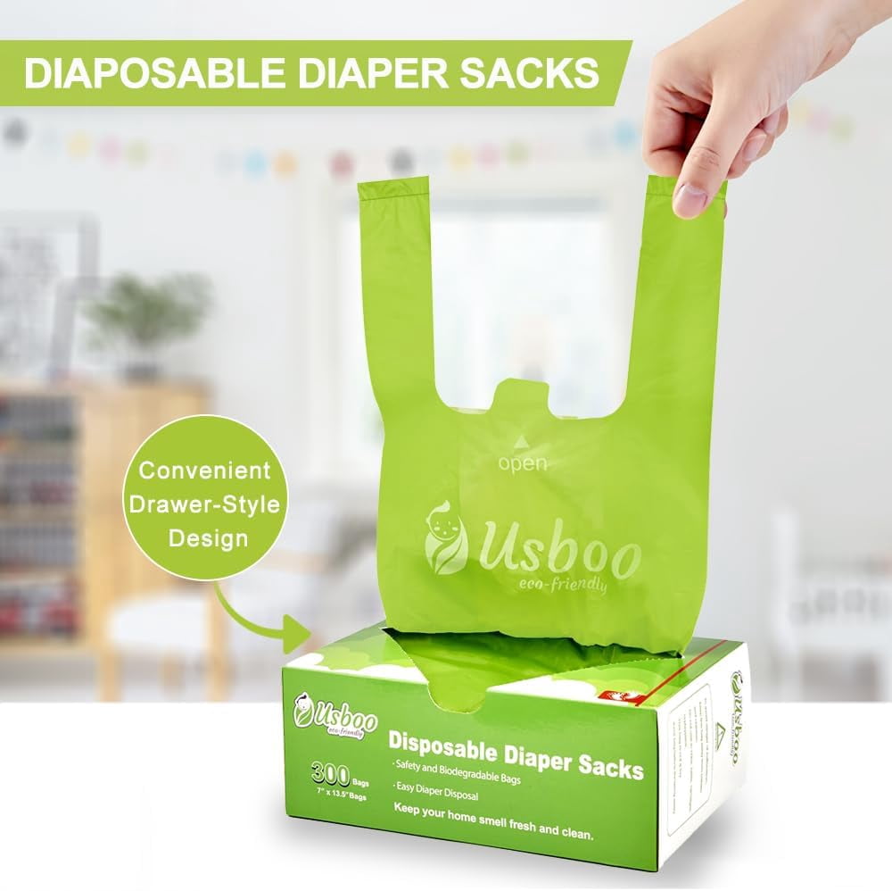 Baby Disposable Diaper Bags,2 Pack (600 Count) -Biodegradable Diaper Sacks,Easy-Tie Handles,Diaper Disposal or Pet Waste Bags