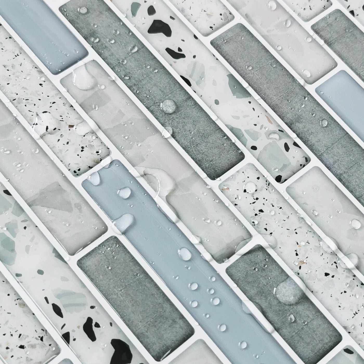 12 in. x 12 in. x 0.06 in. Vinyl Azure Grey Peel and Stick Backsplash Tile for Kitchen/Bathroom (10-Tiles/Pack)