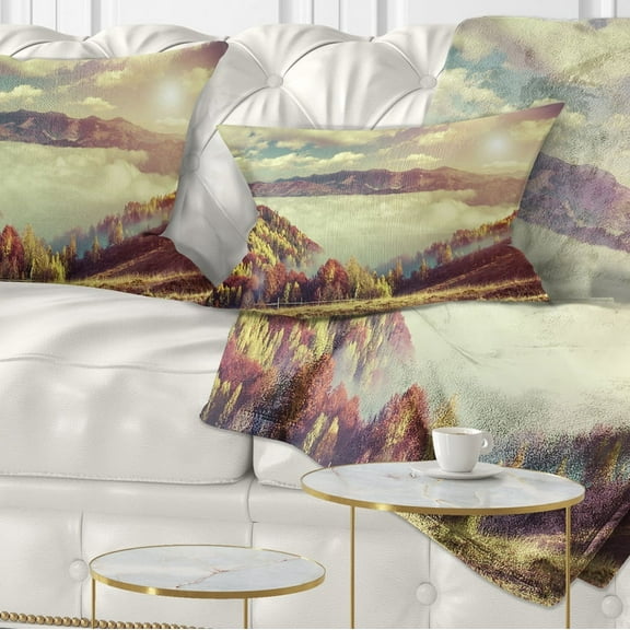 Designart Autumn Panorama of Mountains - Photography Throw Pillow - 12x20