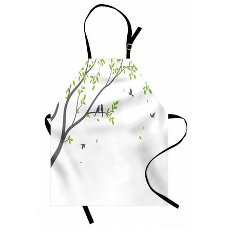 

Tree Apron Flourishing Spring Season Leaves and Birds Chilling by the Branch Unisex Kitchen Bib with Adjustable Neck for Cooking Gardening Adult Size Dimgray Lime Green by Ambesonne